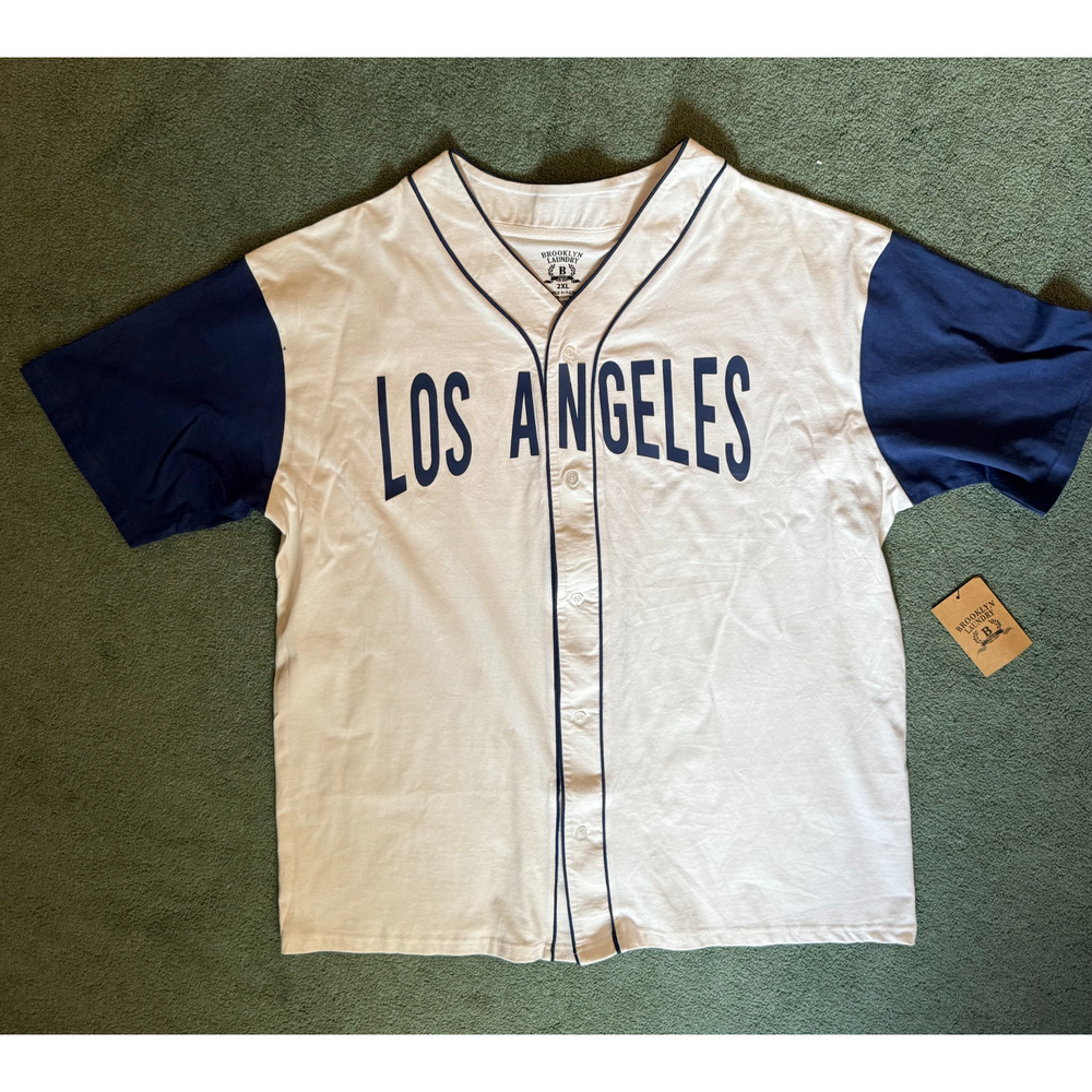 Brooklyn Laundry Shirt Mens Size 2XL Los Angeles Baseball White Navy Cotton NWT - Picture 5 of 10